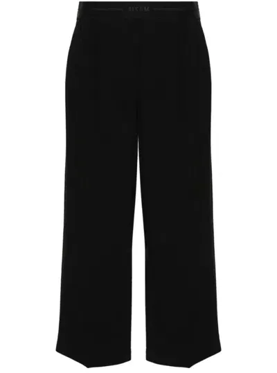 Msgm Logo-waistband Cropped Trousers In Black