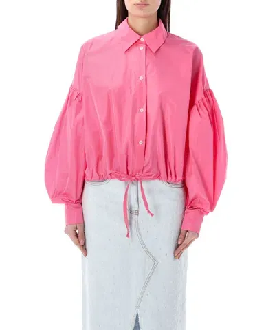 Msgm Puff-sleeve Satin Blouse In Pink