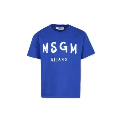 Msgm Blue T-shirt For Kids With Logo