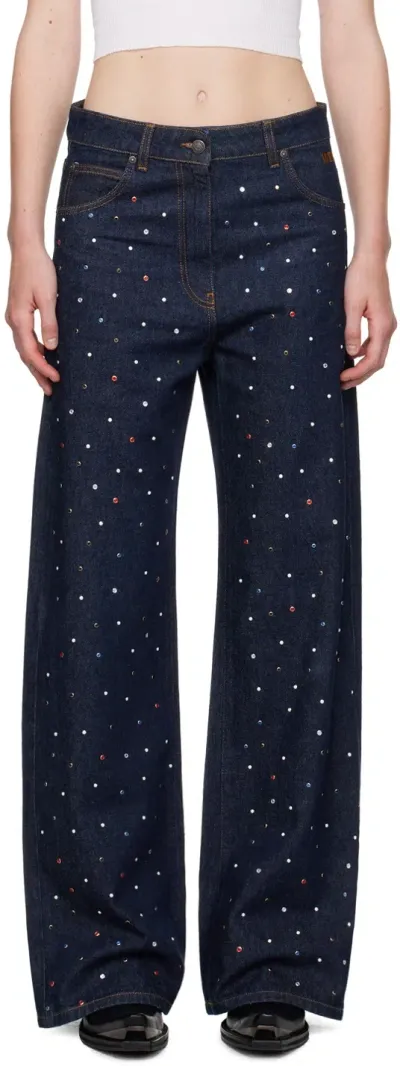 Msgm Blue Wide-leg Studs Jeans