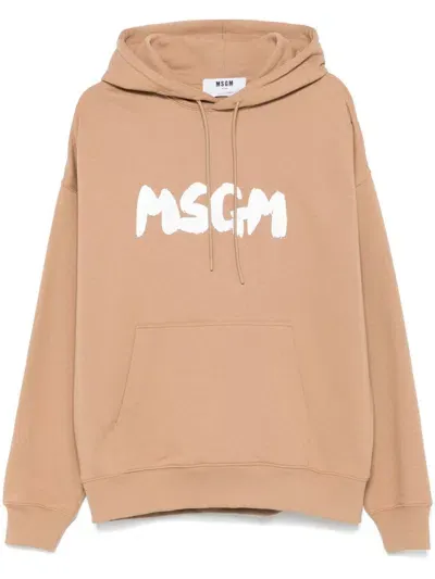 Msgm Brushstroke-logo Jersey Hoodie In Neutrals