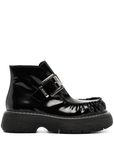 Msgm Buckle Platform Boots In Black