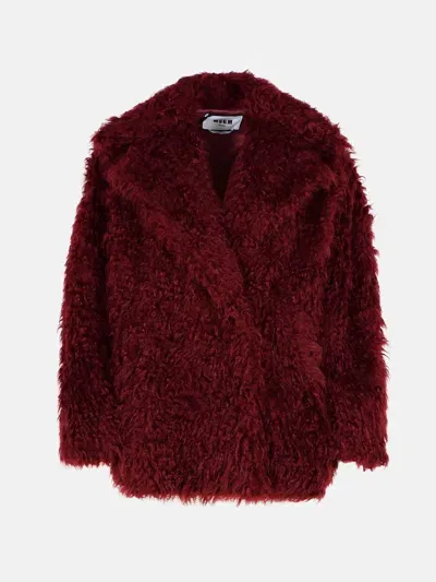 Msgm Burgundy Acrylic Blend Coat In Bordeaux