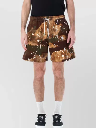 Msgm Camouflage Logo-print Track Shorts In Brown