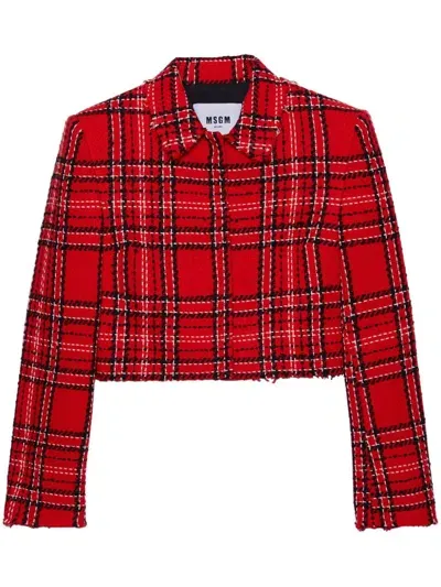 Msgm Check Tweed Jacket In Red