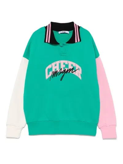 Msgm Kids' Colour-block Sweater In Green