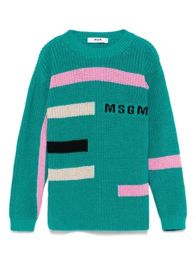 Msgm Kids' Colourblock Sweater In Green