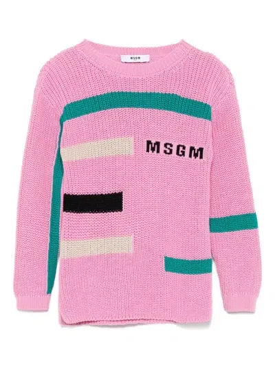 Msgm Kids' Colourblock Sweater In Pink