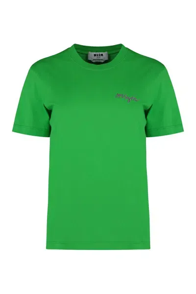 Msgm Cotton Crew-neck T-shirt In Green