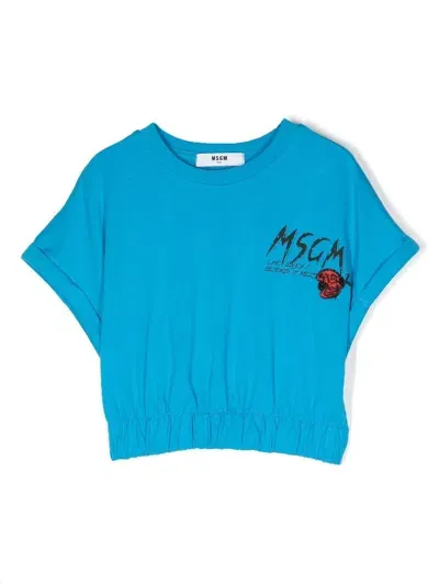 Msgm Cotton Logo-print T-shirt In Blau