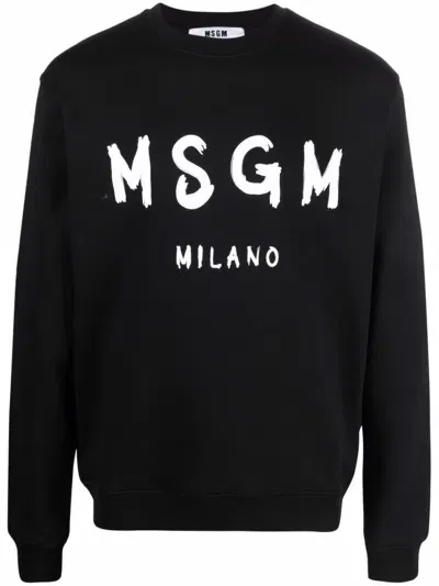 Msgm Cotton Sweatshirt In Black