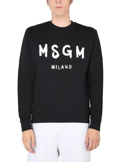 Msgm Crewneck Sweatshirt With Logo In Black