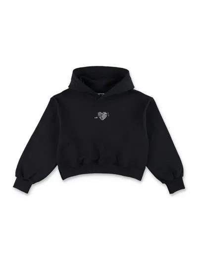 Msgm Kids' Crystal Embellished Cotton Hoodie In Black