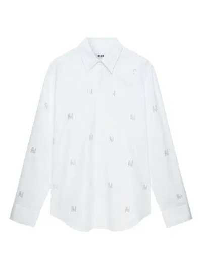 Msgm Crystal-embellished Cotton Shirt In White