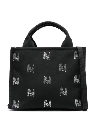 Msgm Crystal-embellished Logo Tote Bag In Black