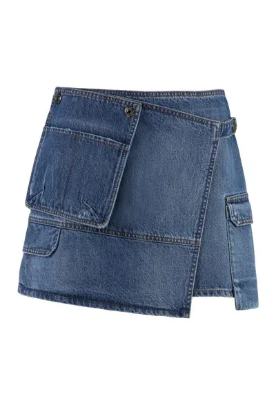 Msgm Asymmetric Denim Mini Skirt In Blue