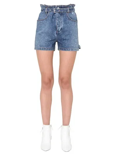 Msgm Denim Shorts In Blue