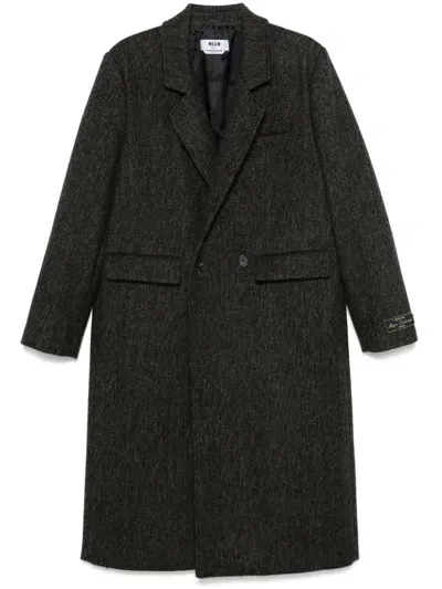 Msgm Double-breasted Coat In Grey