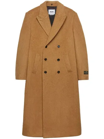 Msgm Double-breasted Coat In Neutrals