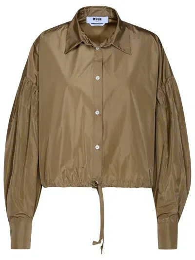 Msgm Drawstring-hem Puff-sleeved Shirt In Beige