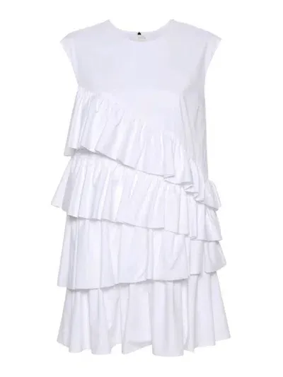 Msgm Ruffle-detailing Cotton Dress In Blanco