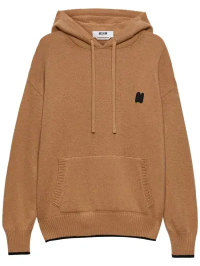 Msgm Embroidered-logo Cotton Hoodie In Brown