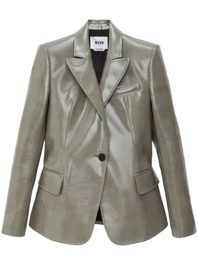 Msgm Faux-leather Blazer In Grey