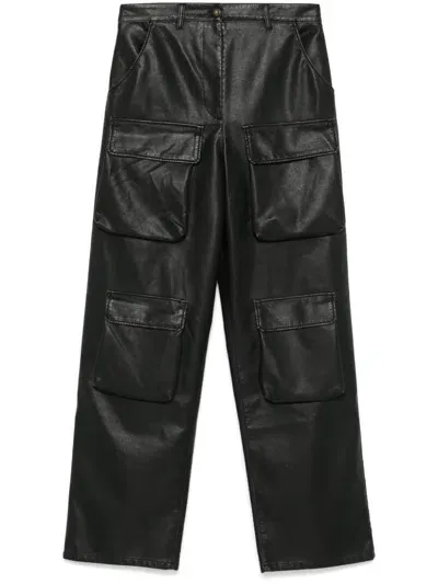 Msgm Faux-leather Cargo Pants In Black