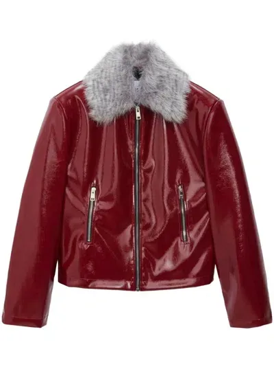 Msgm Faux-leather Coated Jacket In Burgunderrot