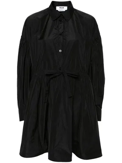 Msgm Flared Mini Shirtdress In Black