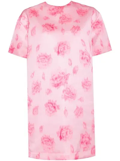 Msgm Floral-print Mini Dress In Pink