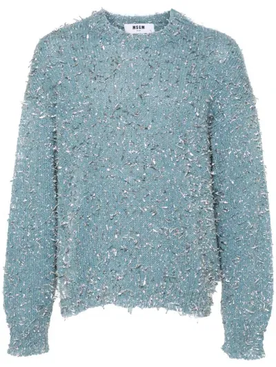 Msgm Foil-embellished Sweater In Blue