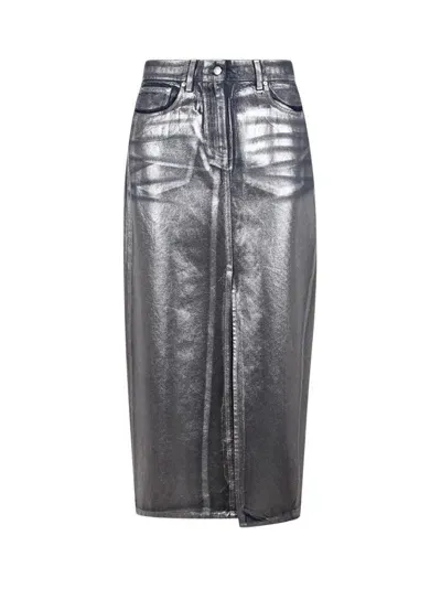 Msgm Front Slit Coated Denim Skirt In Blue