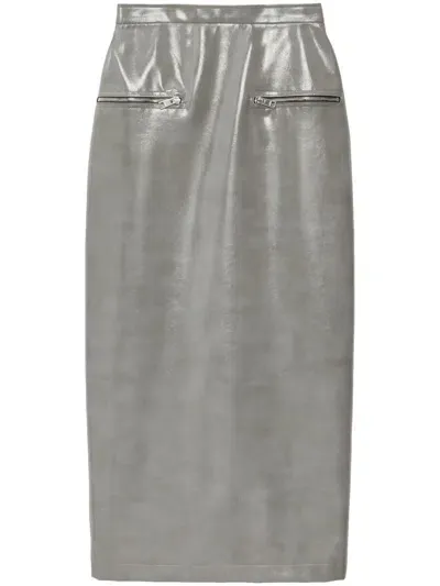 Msgm Glossy-finish Maxi Skirt In Grey