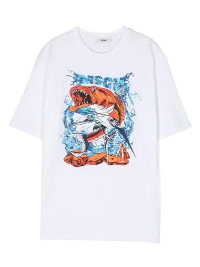 Msgm Kids' Graphic-print Detail T-shirt In White