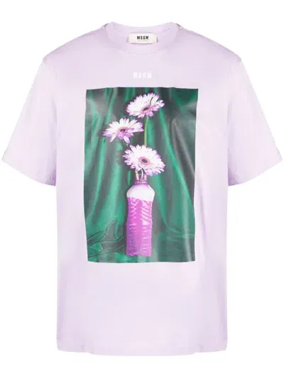 Msgm Graphic-print Organic Cotton T-shirt In Violett