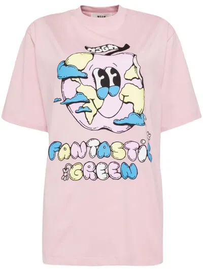 Msgm Graphic Print T-shirt In Pink