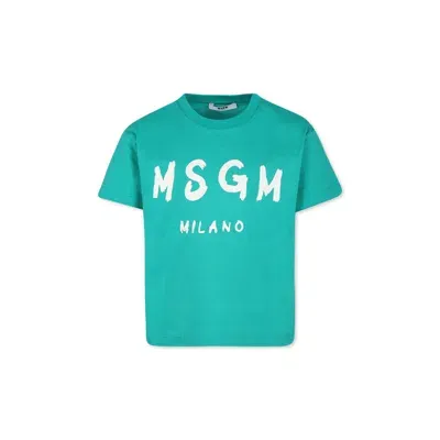 Msgm Green T-shirt For Kids With Logo