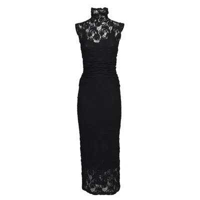 Msgm High Neck Sleeveless Midi Lace Dress In Black