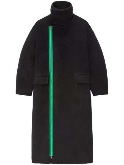 Msgm High-neck Zip-up Coat In Black