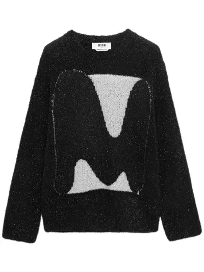 Msgm Intarsia-knit Logo Jumper In Black