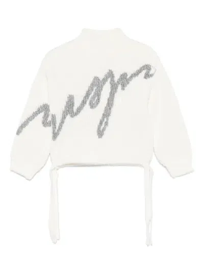 Msgm Kids' Intarsia-logo Sweater In White