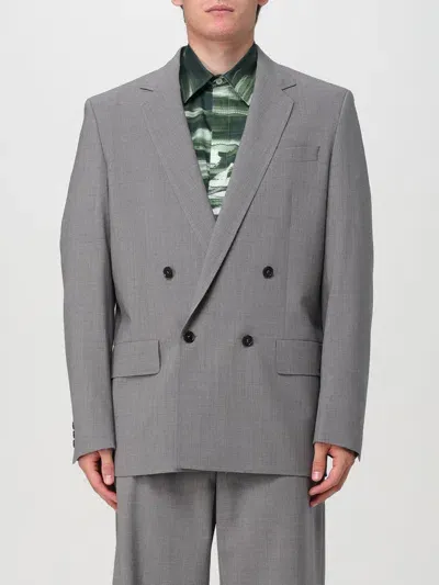 Msgm Double-breasted Mélange-effect Blazer In Grau