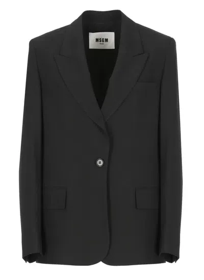 Msgm Wool Blend Tailored Single Breast Jacket In Black