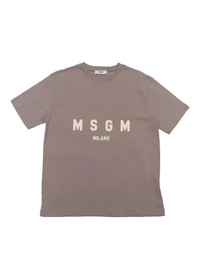 Msgm Jersey T-shirt Unisex Tortora In White