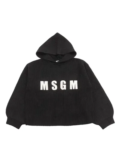 Msgm Kids' Embroidered-logo Sweater In Black