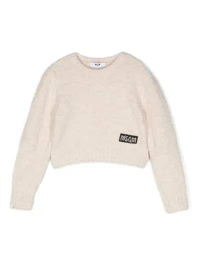 Msgm Kids' Knit Bouclé Sweater In Nude