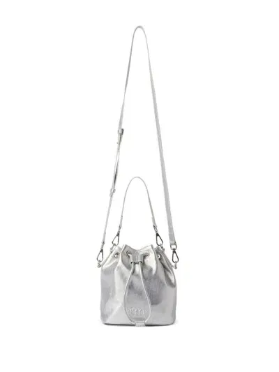 Msgm Leather Bucket Bag In Silver