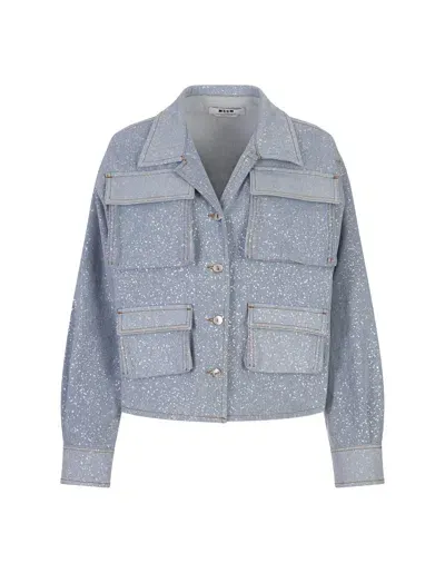 Msgm Light Blue Denim Jacket With Silver Spots