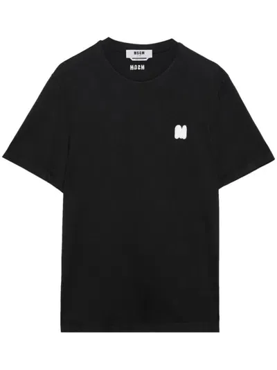 Msgm Logo-appliqué Cotton T-shirt In Schwarz